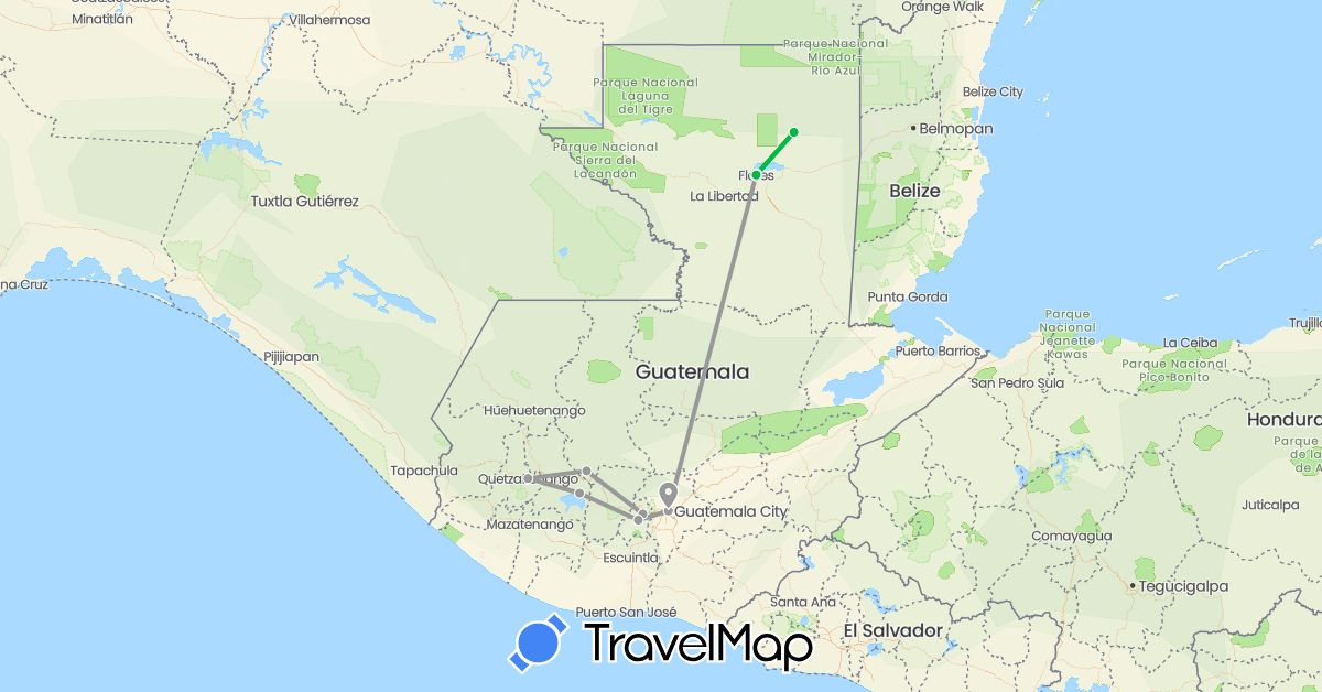 TravelMap itinerary: bus, plane in Guatemala (North America)